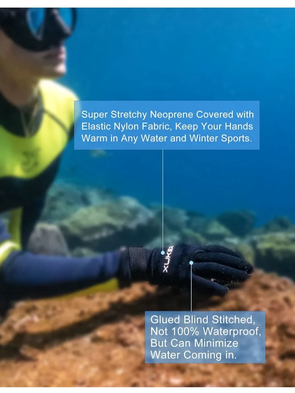 XUKER Water Black 3mm & 5mm Neoprene Diving Size: 3XL Gloves NWT #Lux-E